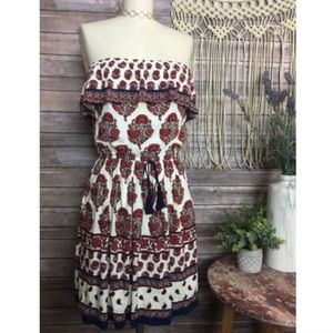 Mossimo Paisley Ruffle Strapless Boho Mini Dress